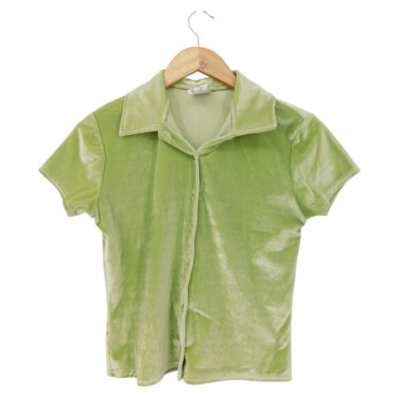 Vintage‎ Jalate Women's Green Button Up Terry Cloth Cropped Top Size S Retro - Picture 1 of 4